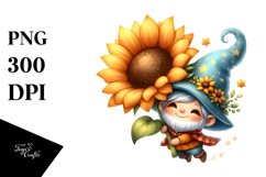 Floating Gnome with Large Sunflower, PNG Product Image 1