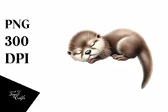 Vibrant Baby Otter Sleeping on a Cloud with Hanging Stars Product Image 1