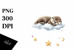 Vibrant Baby Otter Sleeping on a Cloud with Hanging Stars Product Image 3