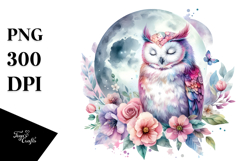 Pastel Owl Sleeping on the Moon PNG Product Image 1