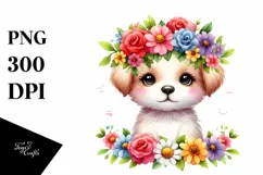 Colorful Flowers Puppy Clipart Product Image 1