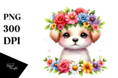 Colorful Flowers Puppy Clipart Product Image 1
