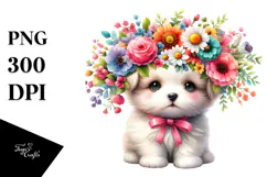 Colorful Flowers Puppy Clipart Product Image 1