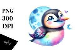 Colorful Baby Brunnich's Guillemots with Moon Clipart Product Image 3