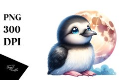 Colorful Baby Brunnich's Guillemots with Moon Clipart Product Image 1