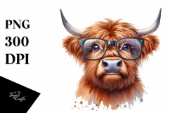 Watercolor Highland Cow es with Big Eyes Product Image 1