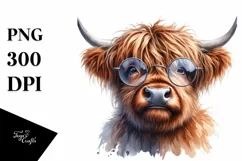 Watercolor Highland Cow es with Big Eyes Contempt Product Image 1