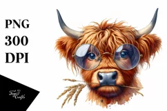 Watercolor Highland Cow es with Big Eyes Contempt Product Image 3