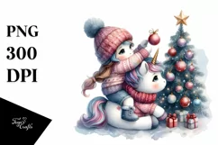 Baby Unicorns Putting Ornament in Christmas Tree Product Image 1