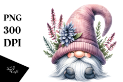 Watercolor Cute GNOME with Big Hat and Heather PNG Product Image 1