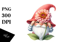 Cute GNOME with Zinnia PNG Product Image 1