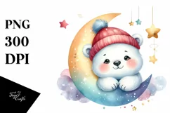 Colorful Baby Polar Bear with Moon and Stars Clipart Product Image 3