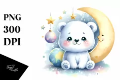 Colorful Baby Polar Bear with Moon and Stars Clipart Product Image 3