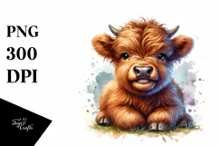 Cute Baby Highland Cow Sitting | Sublimation | Clipart Product Image 3