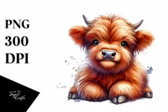 Cute Baby Highland Cow Sitting | Sublimation | Clipart Product Image 1