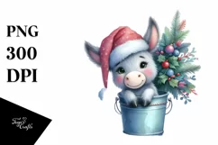 Cute Donkey with Santa Hat, Christmas PNG Product Image 1