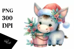 Cute Donkey with Santa Hat, Christmas PNG Product Image 1
