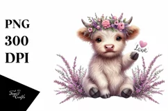 Cute Smiling Highland Cow with Flowers Product Image 1