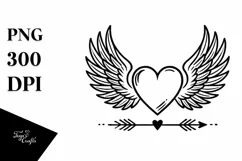 Simple Lineart Heart with Wings PNG Product Image 1