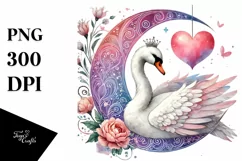 Colorful Swan Sitting on a Half Moon PNG Product Image 1