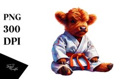 Colorful Baby Highland Cow with Martial Artist's GI PNG Product Image 3