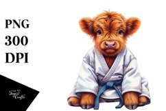 Colorful Baby Highland Cow with Martial Artist's GI PNG Product Image 1