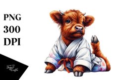 Colorful Baby Highland Cow with Martial Artist's GI PNG Product Image 1