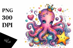 Colorful Octopus Sitting on a Star PNG Product Image 1