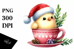 Cute Chicken with Santa Hat, Christmas PNG Product Image 1