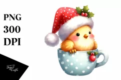 Cute Chicken with Santa Hat, Christmas PNG Product Image 1