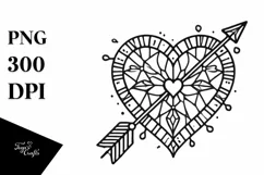 Lineart Stained Heart with Arrow, PNG Product Image 1
