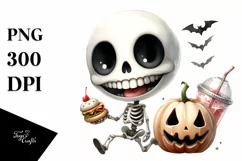 Funny Halloween Clipart with Skeleton PNG Product Image 1
