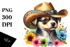 Sublimation Colorful Baby Dog with Cowboy Hat Product Image 1