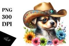Colorful Watercolor of a Baby Dog with Cowboy Hat Product Image 1