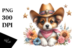 Colorful Watercolor of a Baby Dog with Cowboy Hat Product Image 1