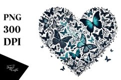 Digital Heart with Butterflies Silhouettes PNG Product Image 1
