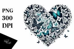 Digital Heart with Butterflies Silhouettes PNG Product Image 1