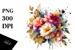 Vibrant Bouque Gold Foil Peonies | Sublimation | Clipart Product Image 3