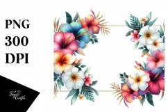 Colorful Horizontal Frame Hawayan Flowers | Clipart Product Image 1