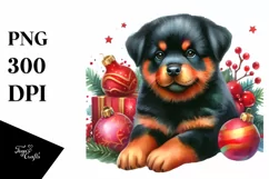 Cute Rottweiler with Christmas Decor, High-Res PNG Product Image 1