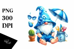 Summer Gnome in Watercolor, PNG Product Image 1