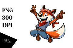 Cartoony Jumping Fox in Bandana PNG Product Image 1