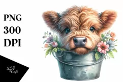 Cute Highland Cow with Flowers PNG Product Image 1