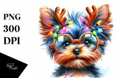 Baby Yorkshire Terrier with Reindeer Horns, High-Res PNG Product Image 3