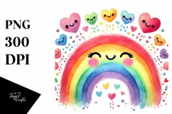 Smiling Rainbow with Hearts Watercolor PNG Product Image 1
