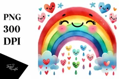 Smiling Rainbow with Hearts Watercolor PNG Product Image 1
