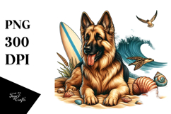 German Shepherd Surf and Shell Clipart Product Image 1