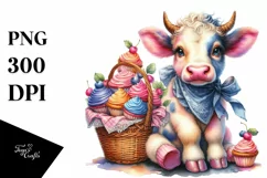 Baby Unicorn with Cupcakes, Colorful PNG Product Image 3
