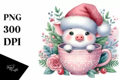 cute Pig in Santa Hat Cup PNG Product Image 1