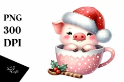 cute Pig in Santa Hat Cup PNG Product Image 1